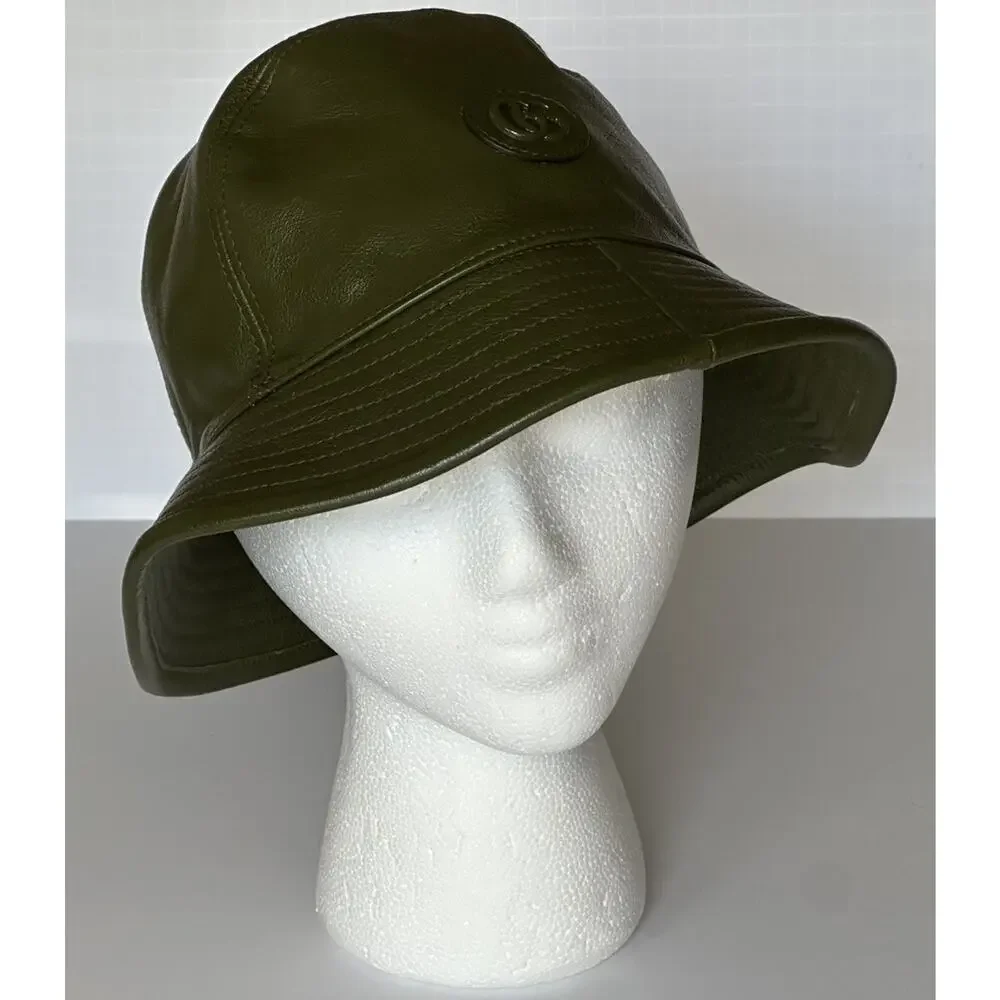 Gucci GG Leather Dark Green Bucket Hat Made in Italy Small (57 cm) 727239 NWT